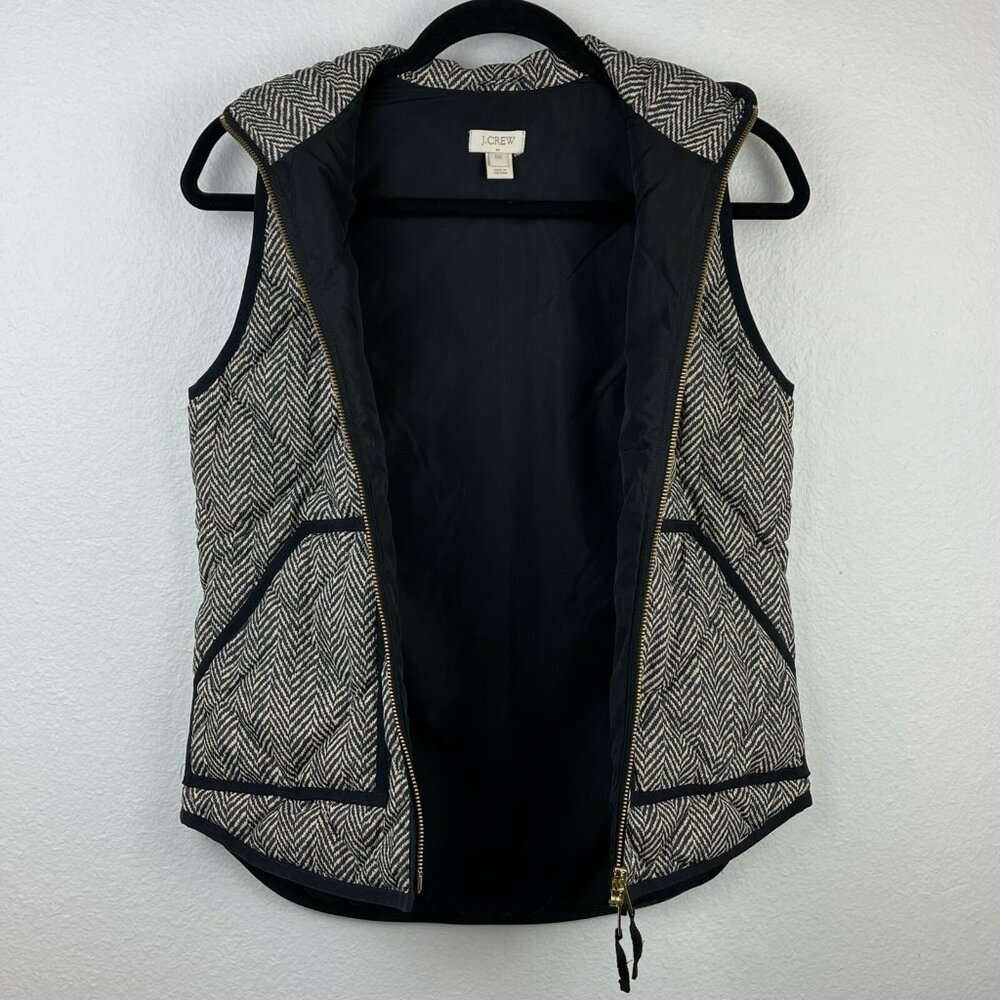 J.CREW Quilted Vest Womens Size XXS Excursion Herringbone Full Zip Down Gray - Picture 3 of 9